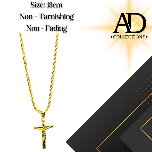 18k Japan Thread type Cross Necklace 18cm Non Tarnishing Hipo-Allergenic with FREE 18k Dragon's Luck Bracelet